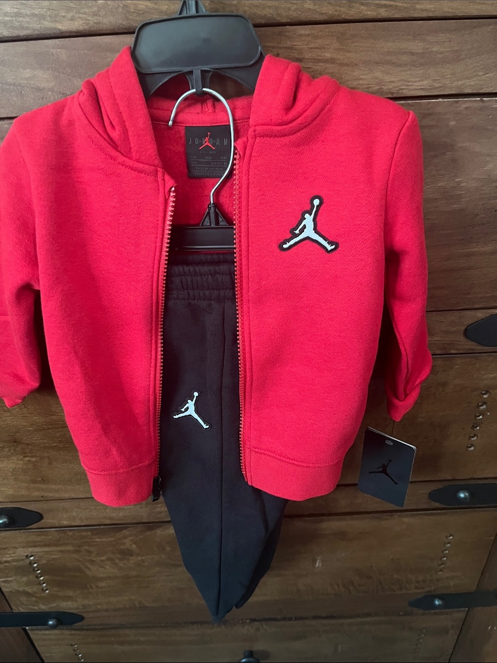 Jordan Red Hoodie with Black Pants Kids Set